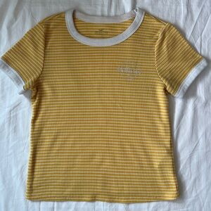 Yellow and white Y2K Hollister‎ Co. striped waffle like top